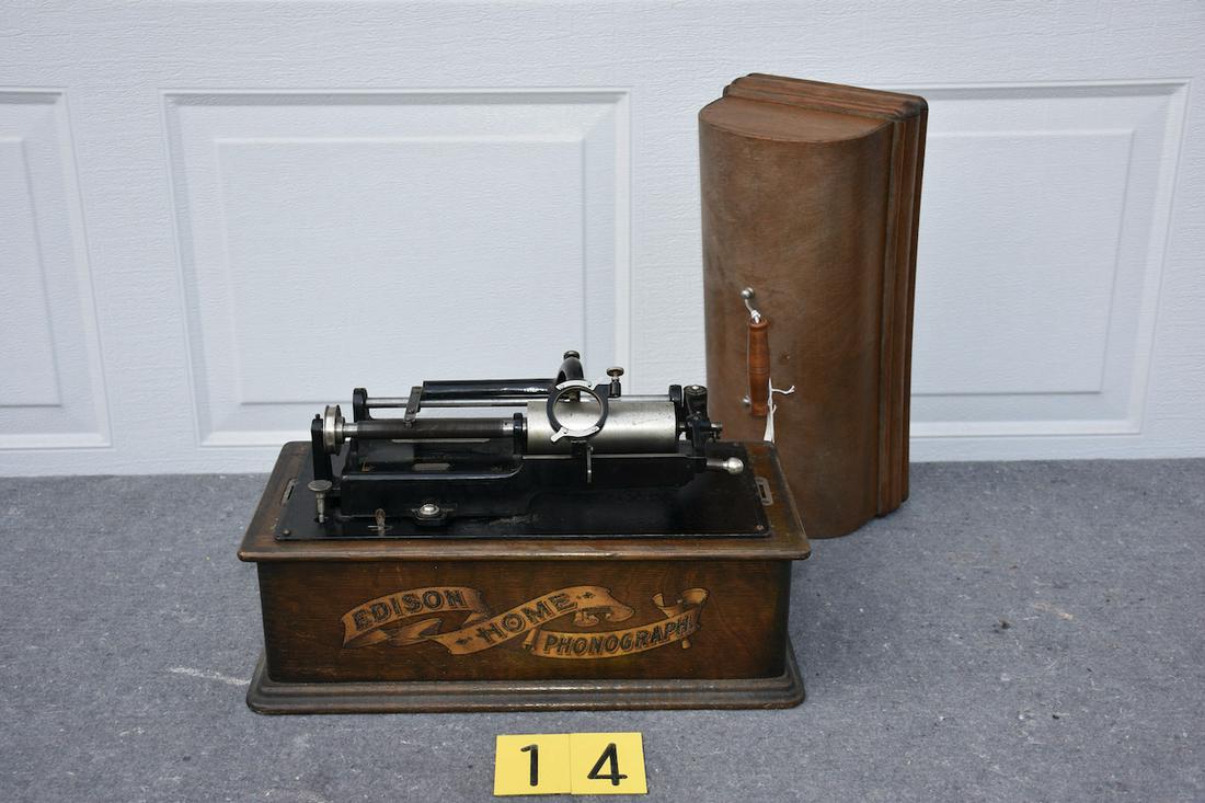 Edison Home Cylinder Phonograph: Long case. No reproducer or crank. Good decal