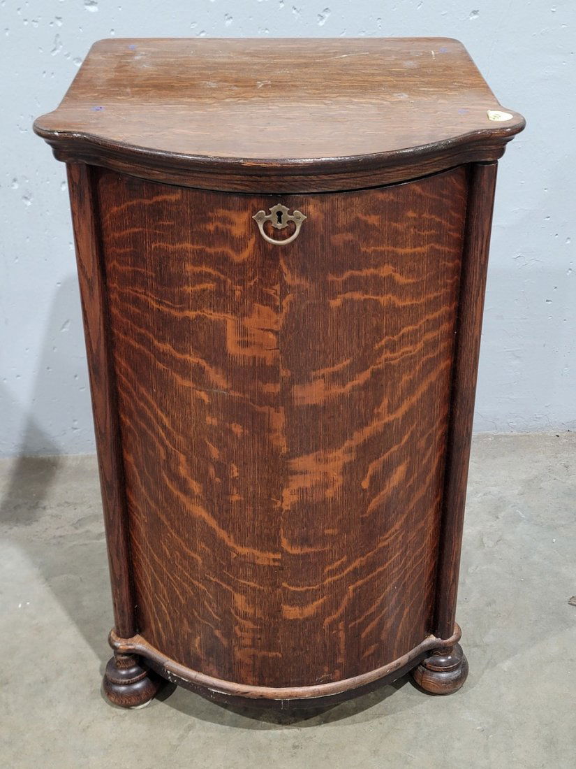 Oak Herzog Bow Front Cylinder Record Cabinet (1 of 4)