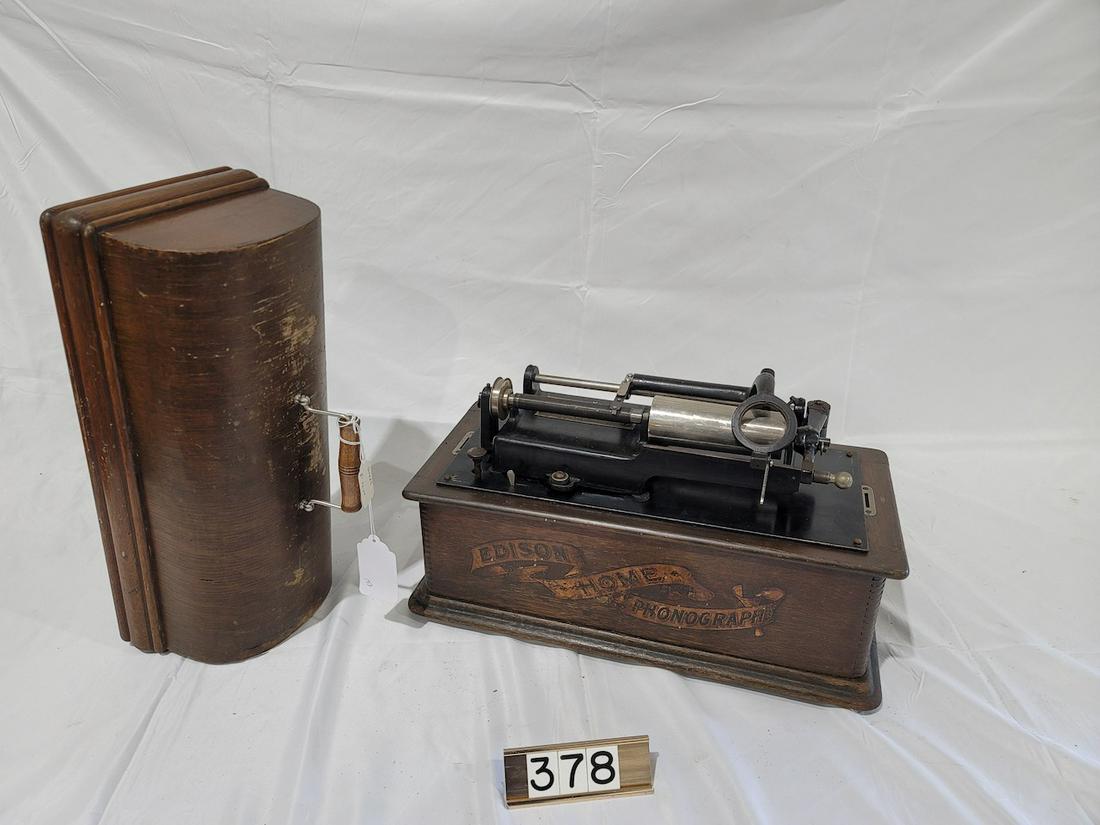 Edison Home Cylinder Phonograph: No reproducer or crank. Has cover