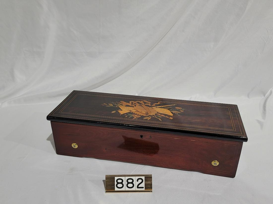 8-tune Cylinder Music Box: 13" cylinder, no broken teeth. Case has been refinished.