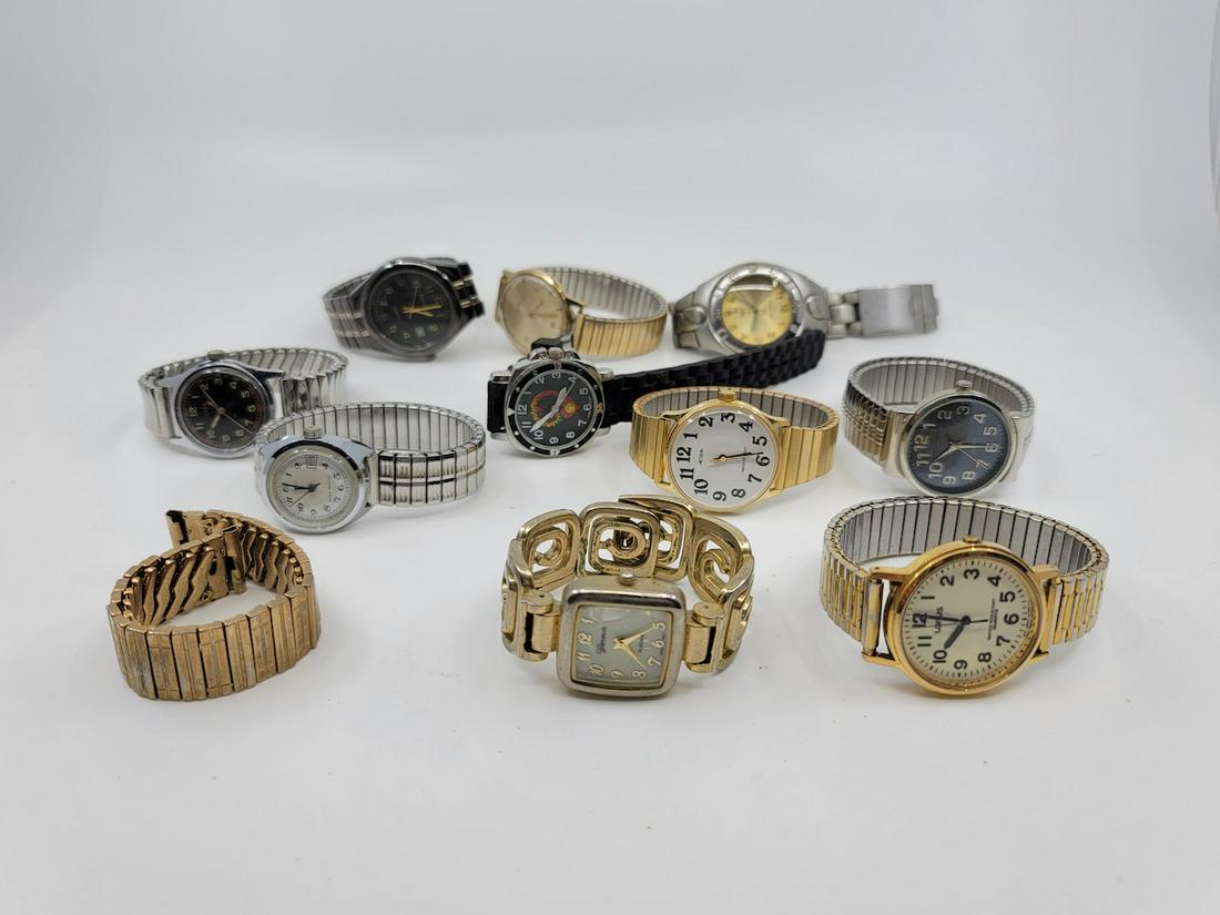 10 Wrist Watches: Panama Jack; Lorus, Timex electric, Acola, Waltham, Geneva platinum,