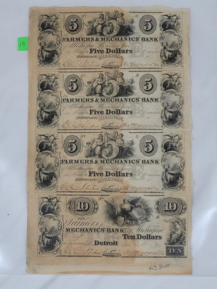 Uncut Sheet of Obsolete Bank Notes (1 of 1)