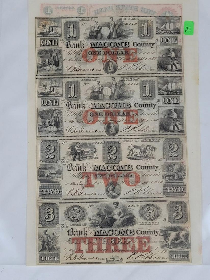 Uncut Sheet of Obsolete Bank Notes (1 of 1)