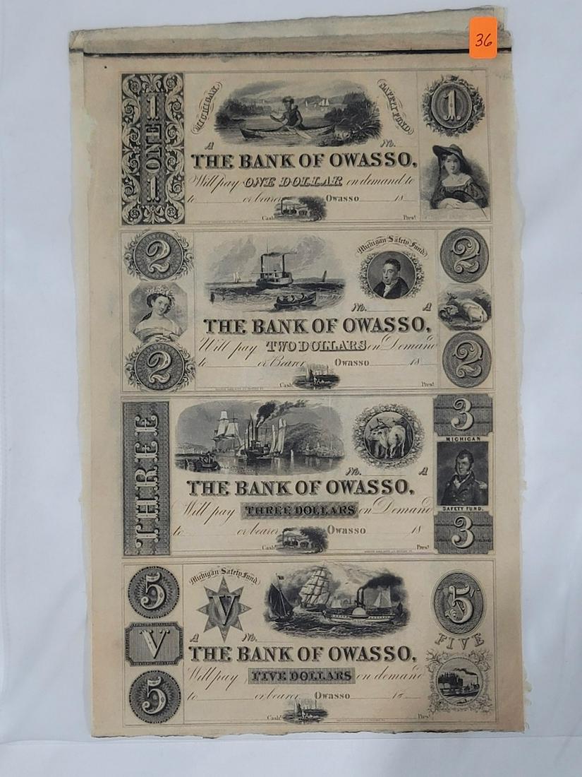 Uncut Sheet of Obsolete Bank Notes (1 of 1)