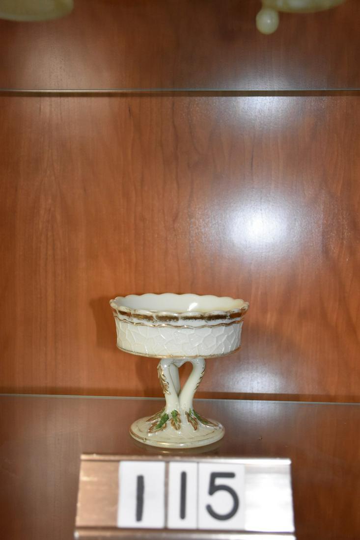 Custard Extremely Rare Jelly Compote: Custard Glass â€“ Extremely Rare Jelly Compote in the Maple Leaf pattern. Stated as being the only know example. 1-1/2" taller than the berry dish