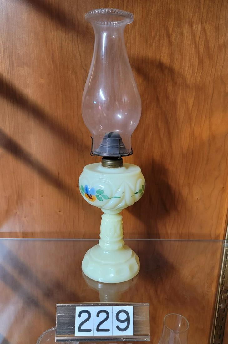 Custard Oil Lamp: Custard Glass â€“ Oil Lamp â€“ Medium size. Heart with Thumbprint oil lamp