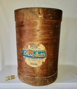 Erusto Salts - Wooden Barrel: Erusto Salts, Pennsylvania Salt Manufacturing Company. 32-1/2" tall x 22" Diameter.