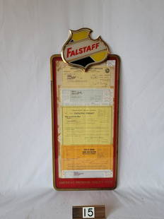 Falstaff Menu/License Board: Americas Premium Quality Beer. Falstaff Brewing Corp., St. Louis, Mo. C-23. Measures 26" x 11"