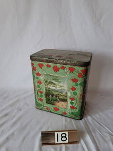 Sheba Tea Tin: Measures 10" tall x 8" wide.