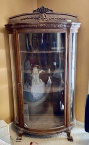 Large Oak Curved Glass China Cabinet