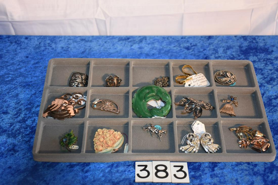 15 Piece Sterling and Costume: Pins, brooches, Napier, Coro, etc.