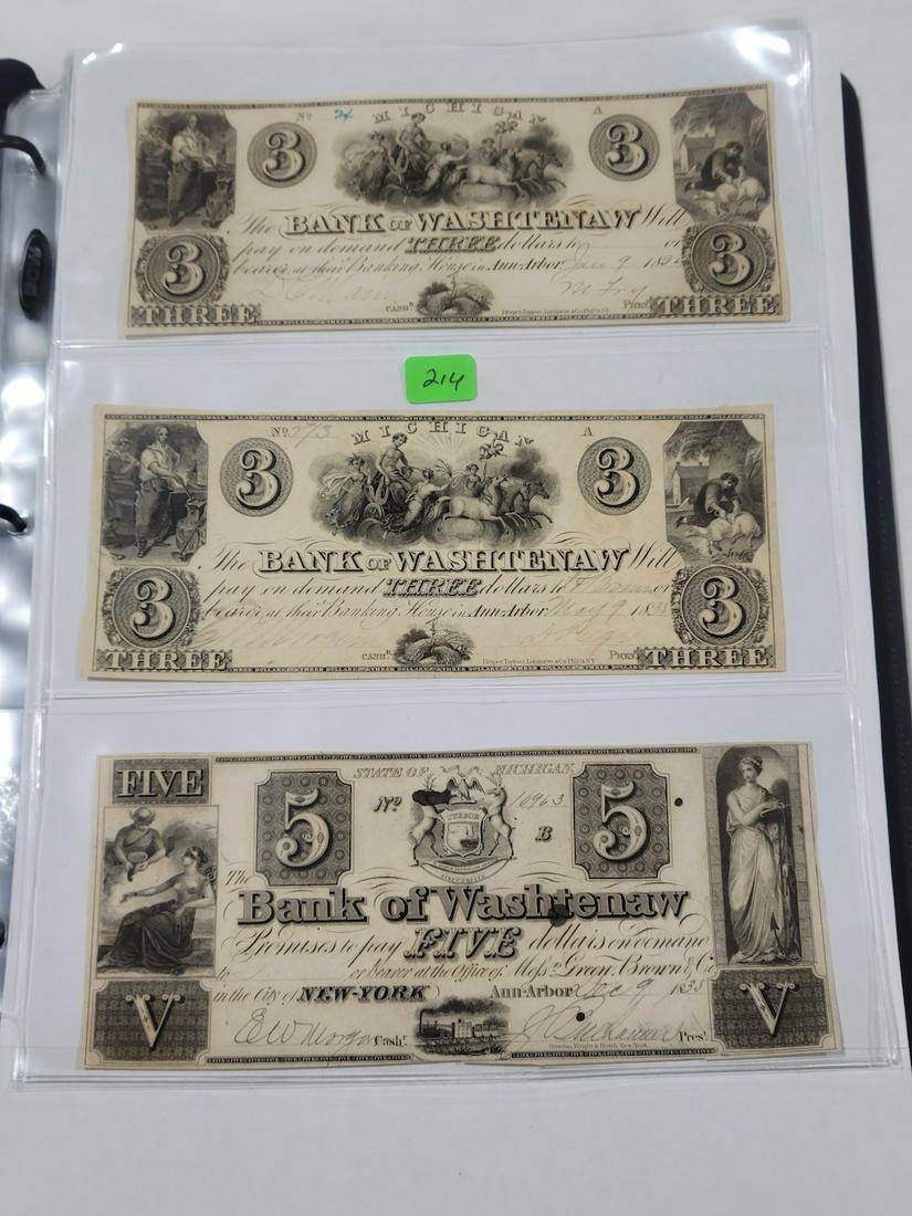 Bank of Washtenaw: 1830's 2 - $3, and $5. notes