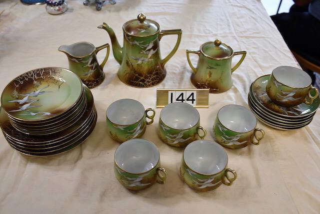 Nippon Tea and Dessert Set: Scenic with birds. Includes tea pot, cream, sugar, 11 plates (2 different sizes), 6 cups and saucers