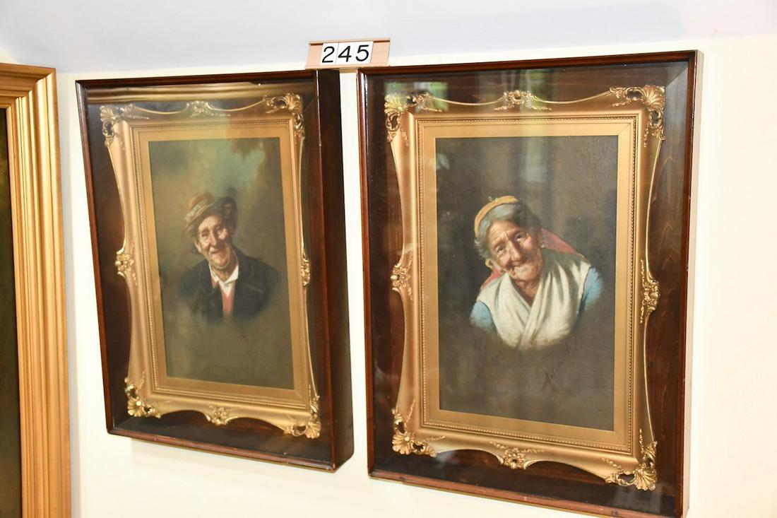 Pair of Signed Oil Paintings - Peasant Man & Woman (1 of 5)