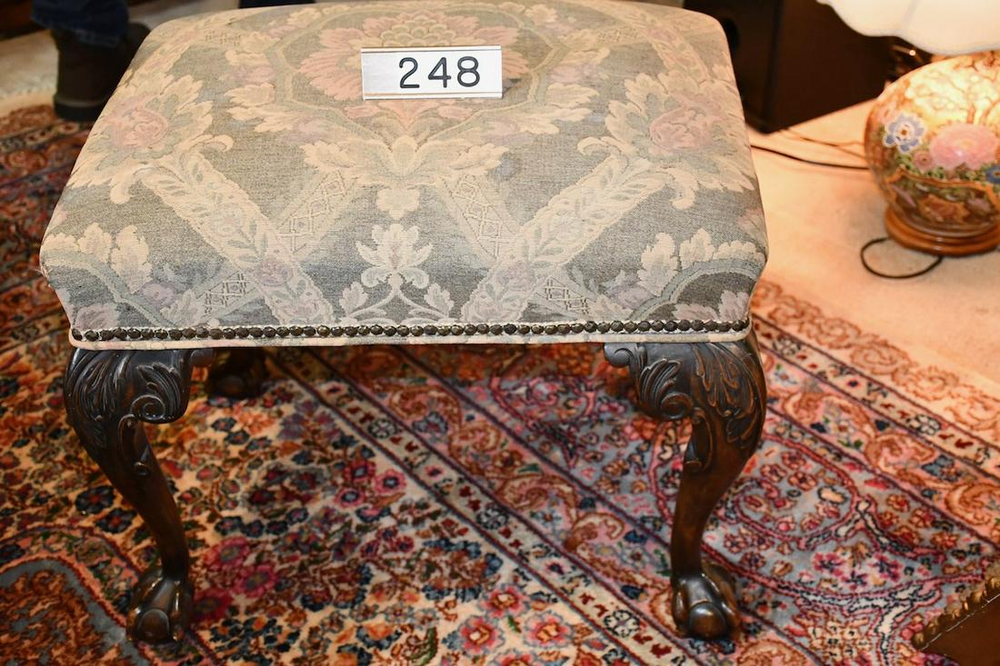 Chippendale Style Vanity Stool Or Bench: Carved ball and talon feet, Carved knees. 24"x17" deep x 19" tall. Very nice