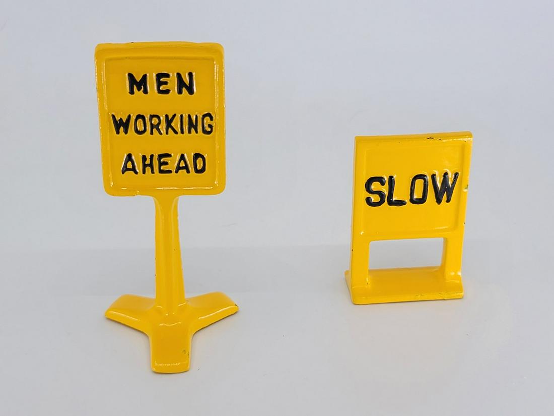 Arcade Cast Iron Slow & Men Working Ahead Signs (1 of 2)