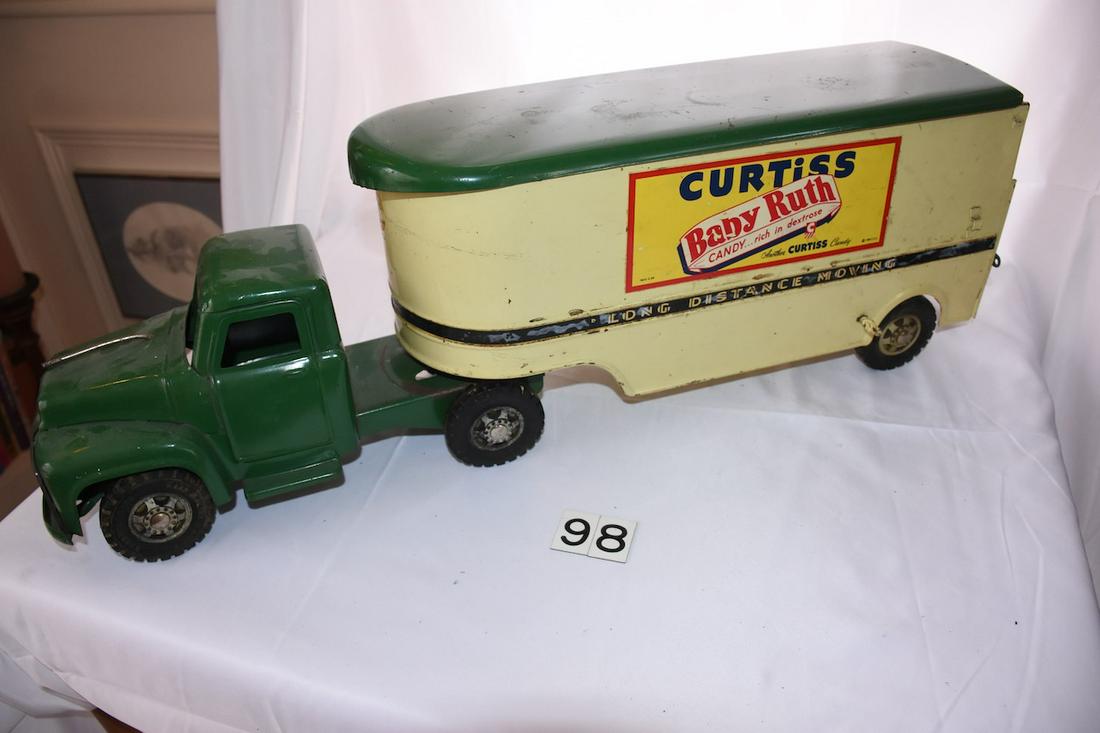Buddy L Truck and Trailer: Curtis "Baby Ruth" trailer. 29" long x 9" tall