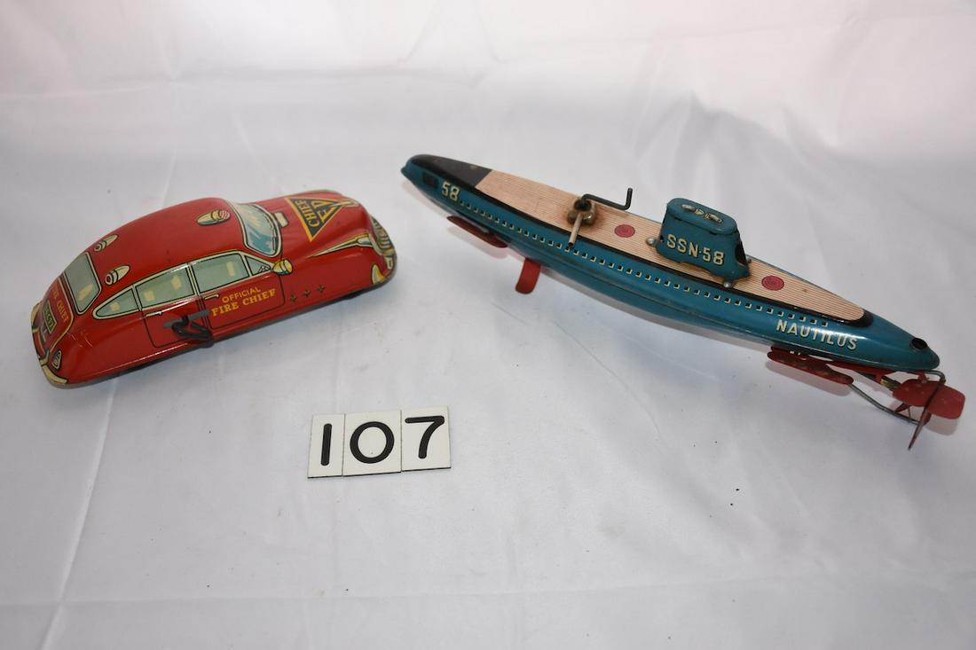Pair of Toys - Submarine and Fire Chief Car (1 of 1)