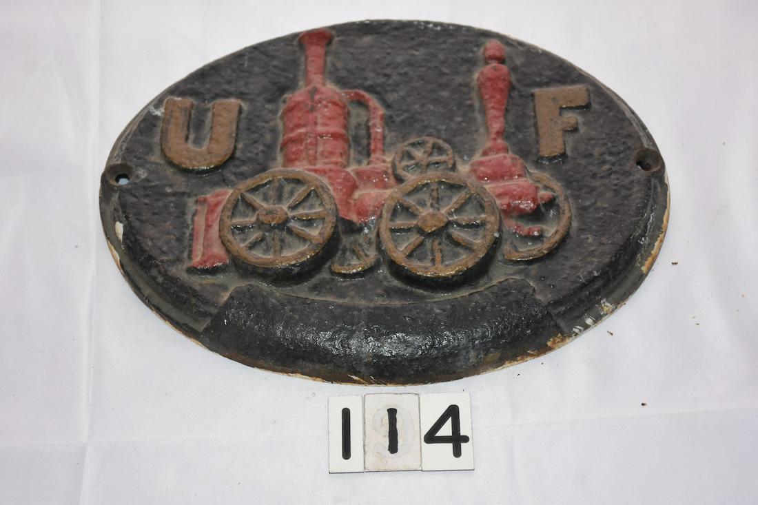 Cast Iron Fire Marker Plate: U.F. Oval. 11.25"x9" cast iron