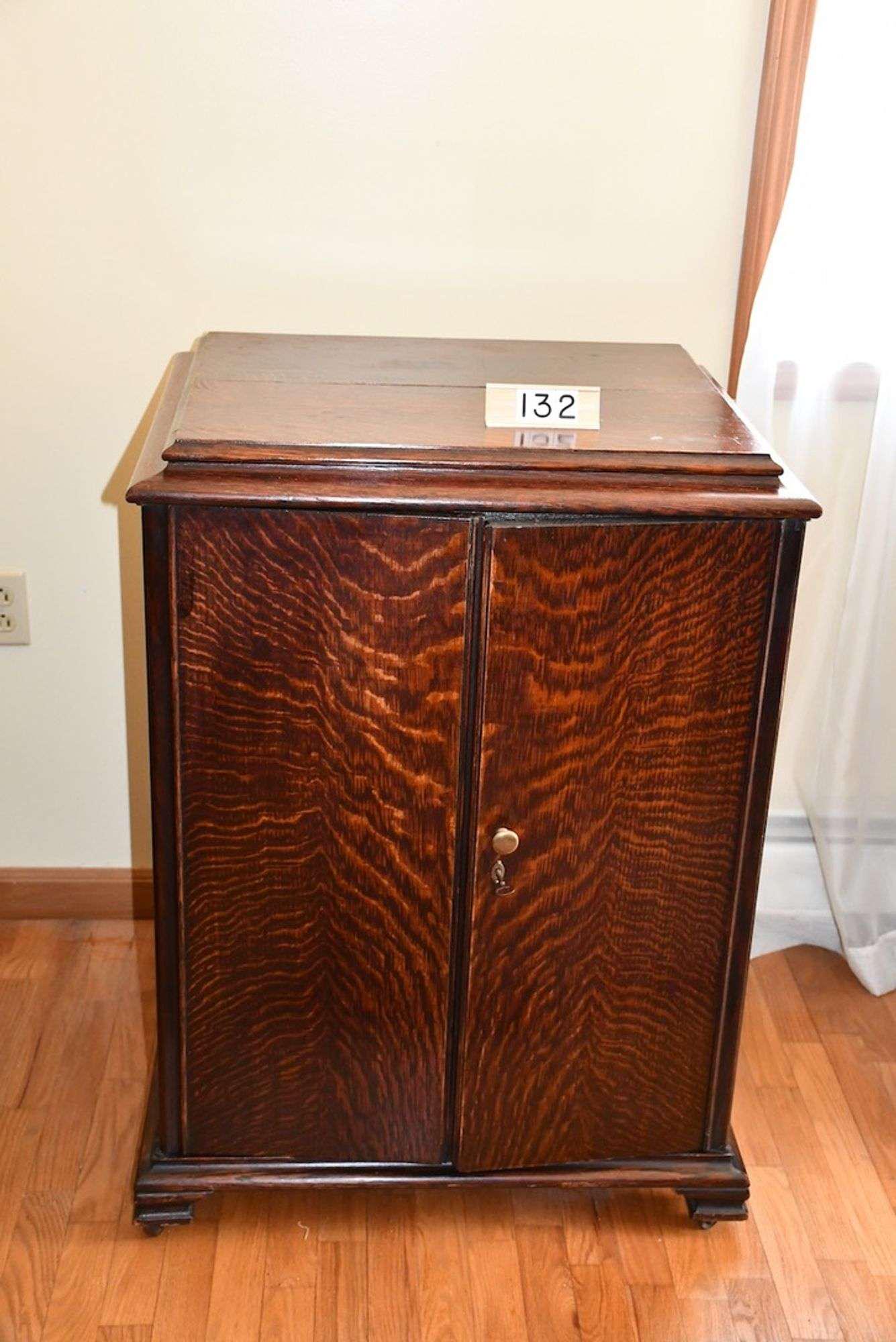 Excellent Pooley Oak Disc Record Cabinet (1 of 2)