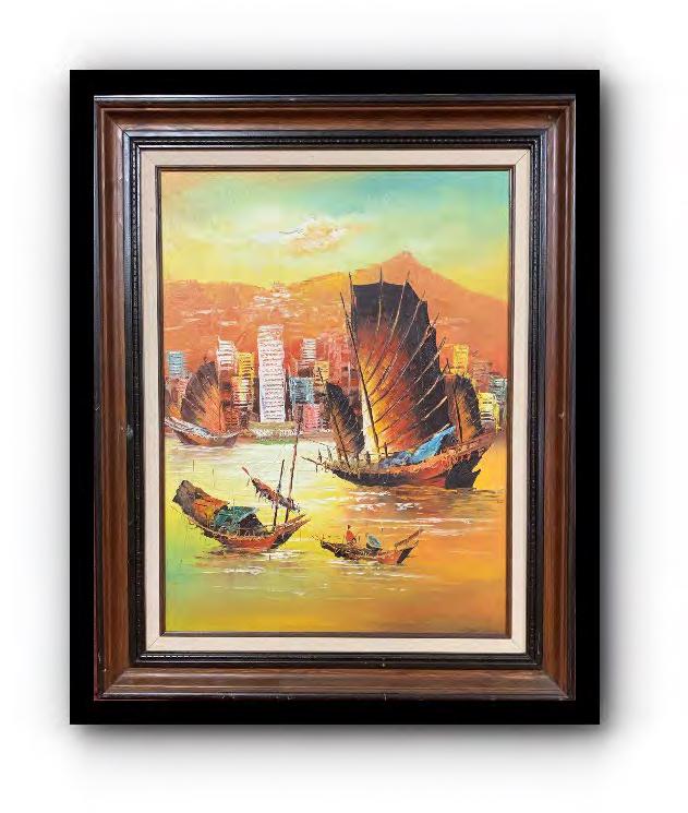 Junks at sunset painting (unsigned) (1 of 1)