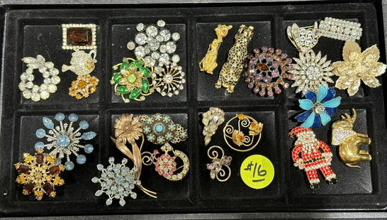 Group of Costume Jewelry Brooches & Pins: 25 Total.