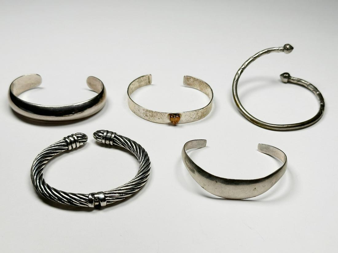 Group of Sterling Silver Cuff Bracelets: 5 Total. Total weight 105 grams