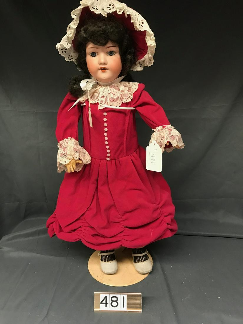 Armand Marseille Bisque Head Doll: Marked 390. A-9-M. Germany. Open mouth with teeth. Measures 26" tall
