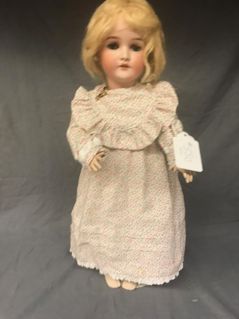 Queen Louise Bisque head doll: Sleep eyes, open mouth with teeth, composition body, 23" tall