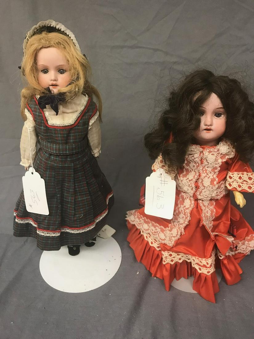 (2) bisque head dolls: A&M 370, 14" Doll. Sleep eyes, open mouth with teeth. German Recknagel Doll, composition body. 12" tall. Marked 1909 DEP R 6/0 A