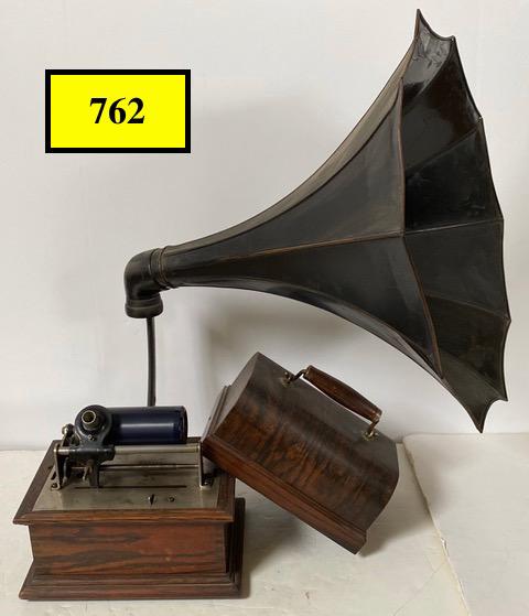 Columbia BKT Cylinder Phonograph: Missing Tonearm/Reproducer Adapter and Crank, 9 Panel Black Horn. Missing Tube form horn to reproducer