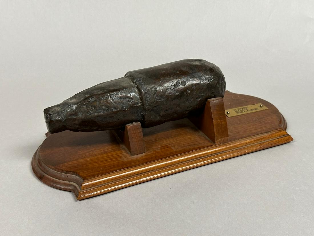 3" Civil War U.S. Schenkl Shell: 3" dia. X 9" Long. Mount on wood base with brass plaque that reads U.S. Shenkl - Battle if Alabama
