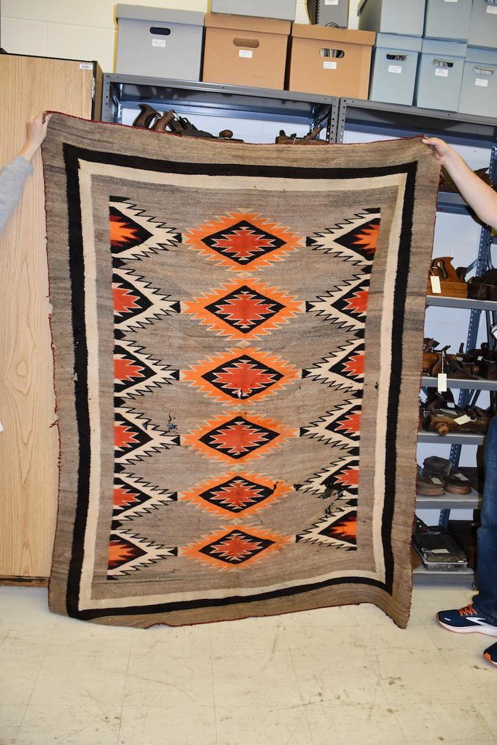 Large Navajo Indian Blanket or Rug: 59" x 79". Overall good condition