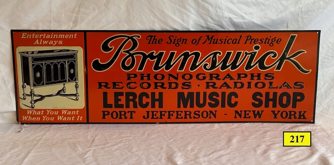 Brunswick Phonograph and Records -Radiolas Embossed Tin Dealer Sign (1 of 3)