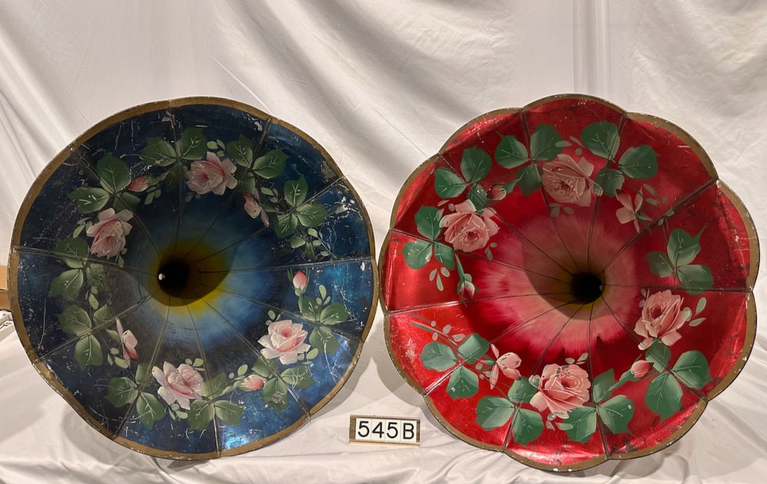 2 Flowered Phonograph Horns (1 of 4)