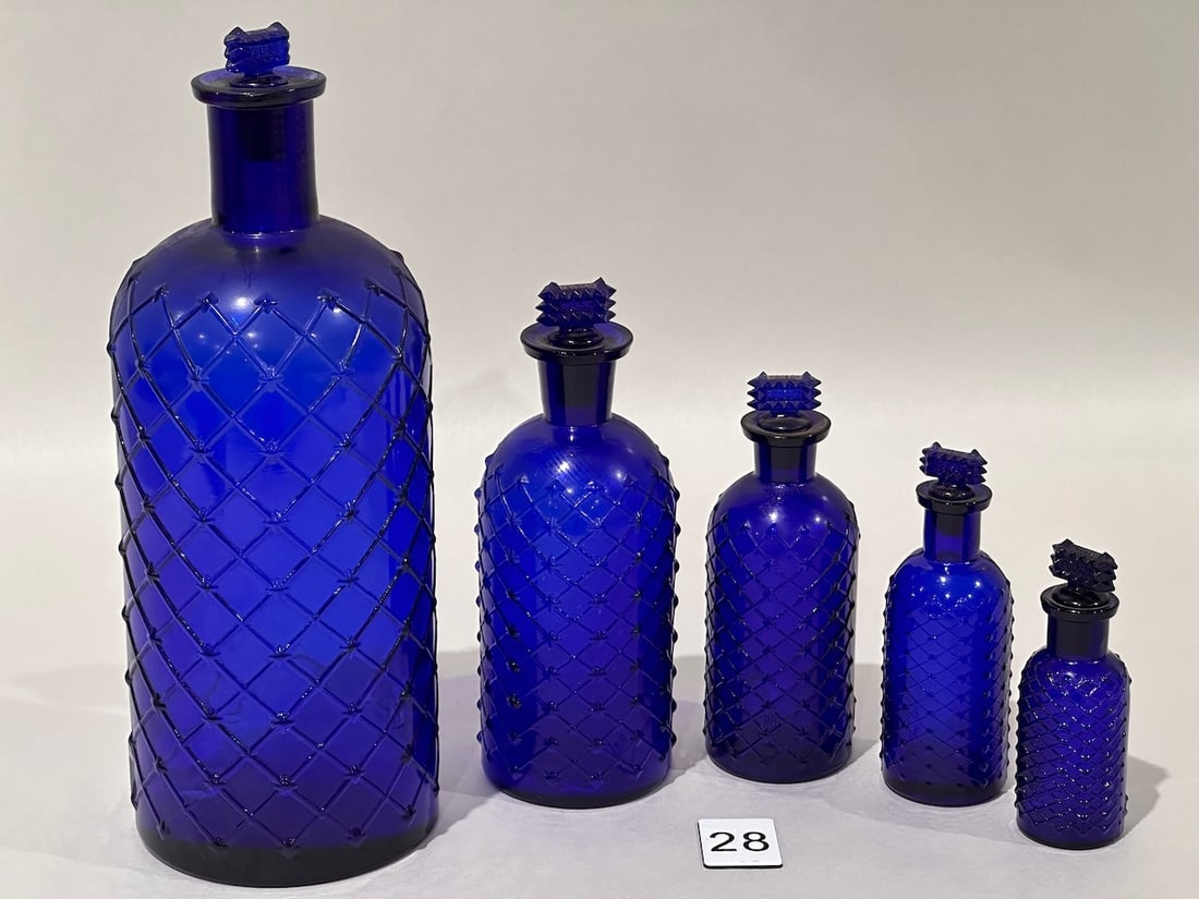 5 Cobalt Graduated Poison Bottle with Poison Glass Stoppers (1 of 7)