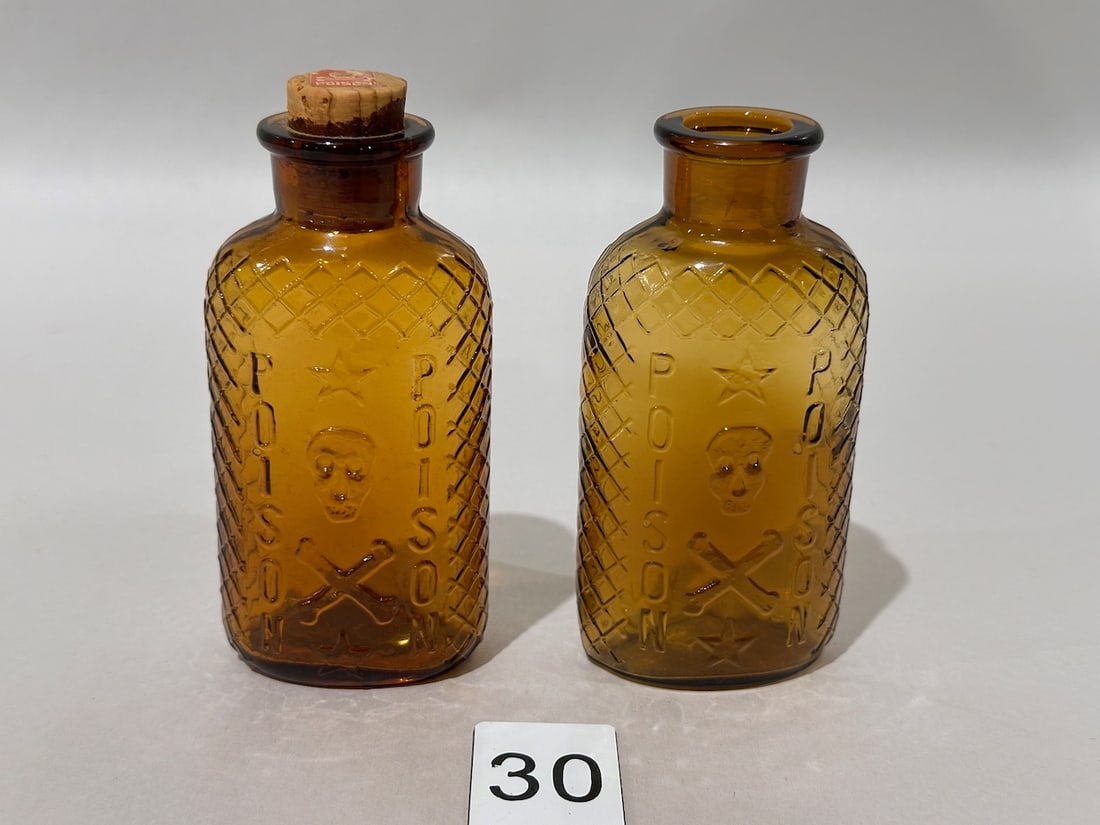 2 Amber Skull and Crossbones Poison Bottle (1 of 3)