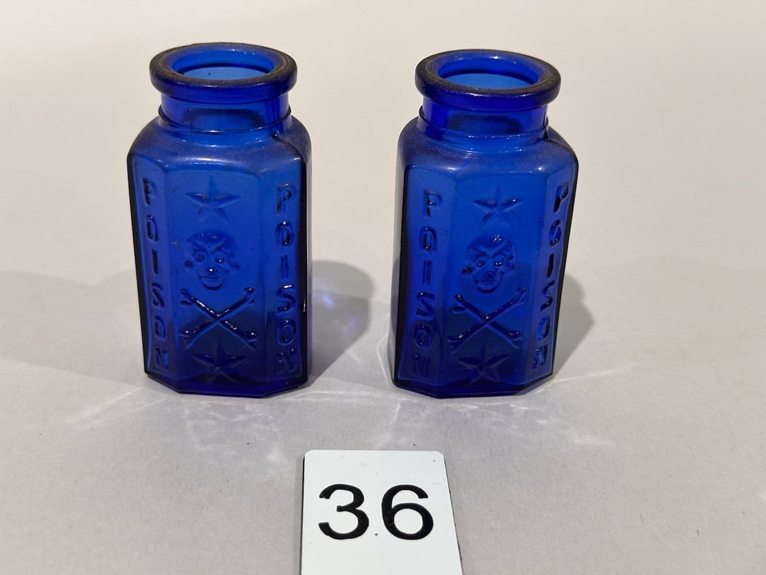 2 Cobalt Skull & Crossbones Poison Bottles (1 of 2)