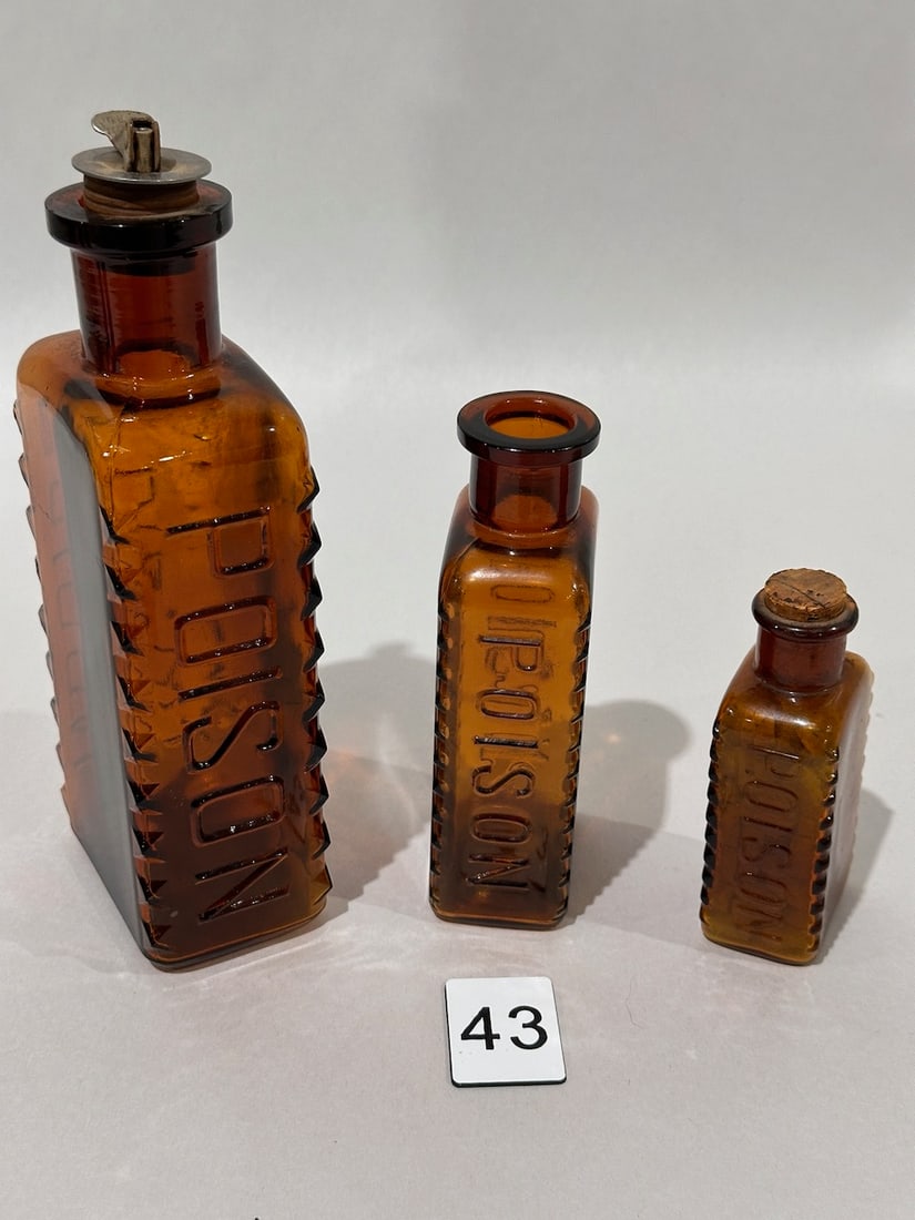3 Amber Graduated Poison Bottles (1 of 2)