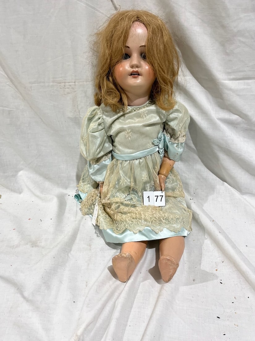 Simon & Halbig Antique Bisque Doll: No. 15. Germany. Glass eyes, OM with teeth, jointed composition body, 29"