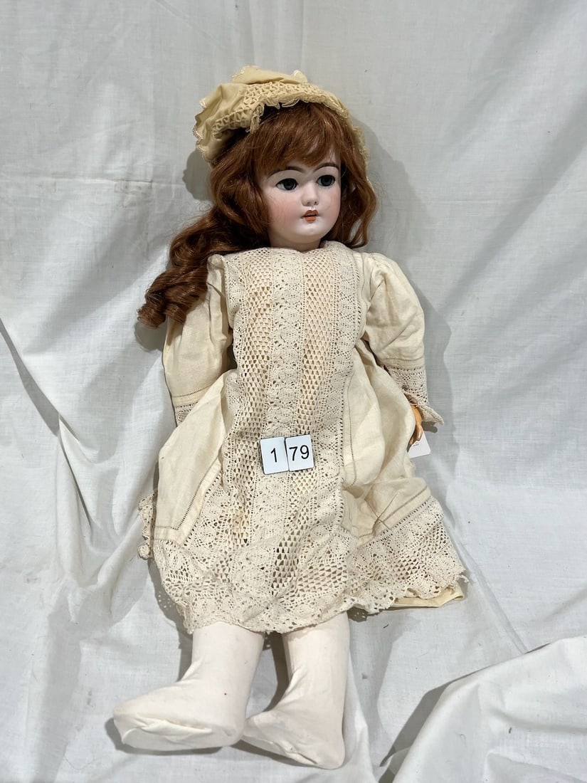 Simon & Halbig Bisque Doll: S&H 1079-14-1/2. DEP. Glass eyes, OM with teeth, pierced ears, jointed composition body 31"