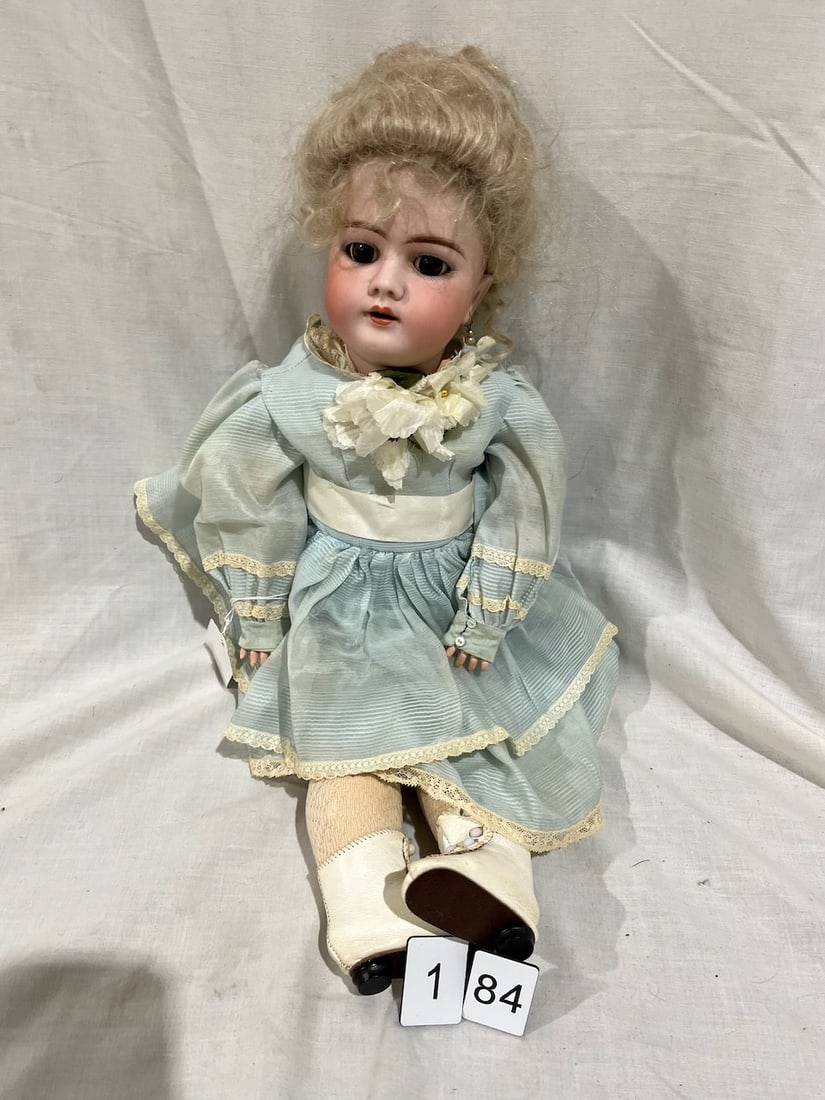 Handwerck Bisque Doll: DEP. Germany #3 Glass eyes; OM with teeth, pierced ears, jointed composition body. 18"