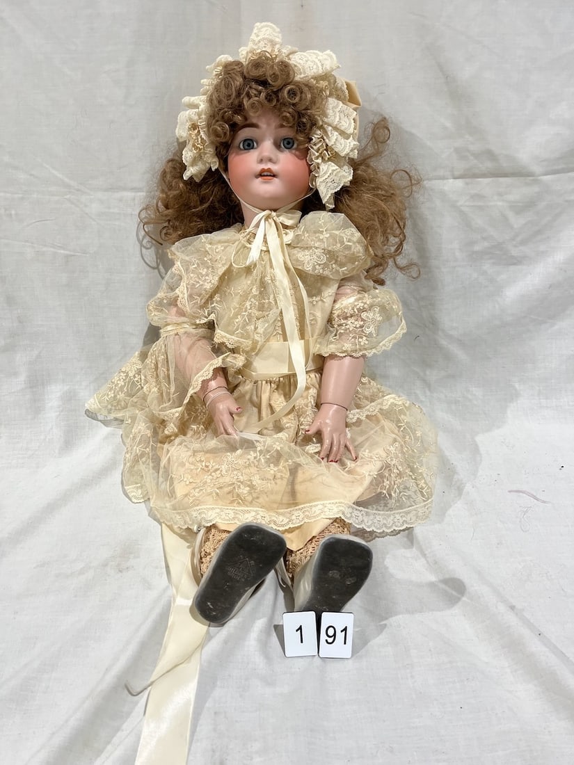 Halbig Bisque Doll: Marked Halbig. S&H. 1078. Germany. 14. Glass eyes, OM with teeth, pierced ears, jointed composition body, 28"