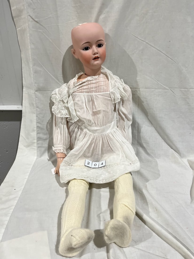 Bisque Artist Doll: Handwerck mold 19. Artist signed Linda & Alan Marx 1984. Glass eyes, OM with teeth, jointed body