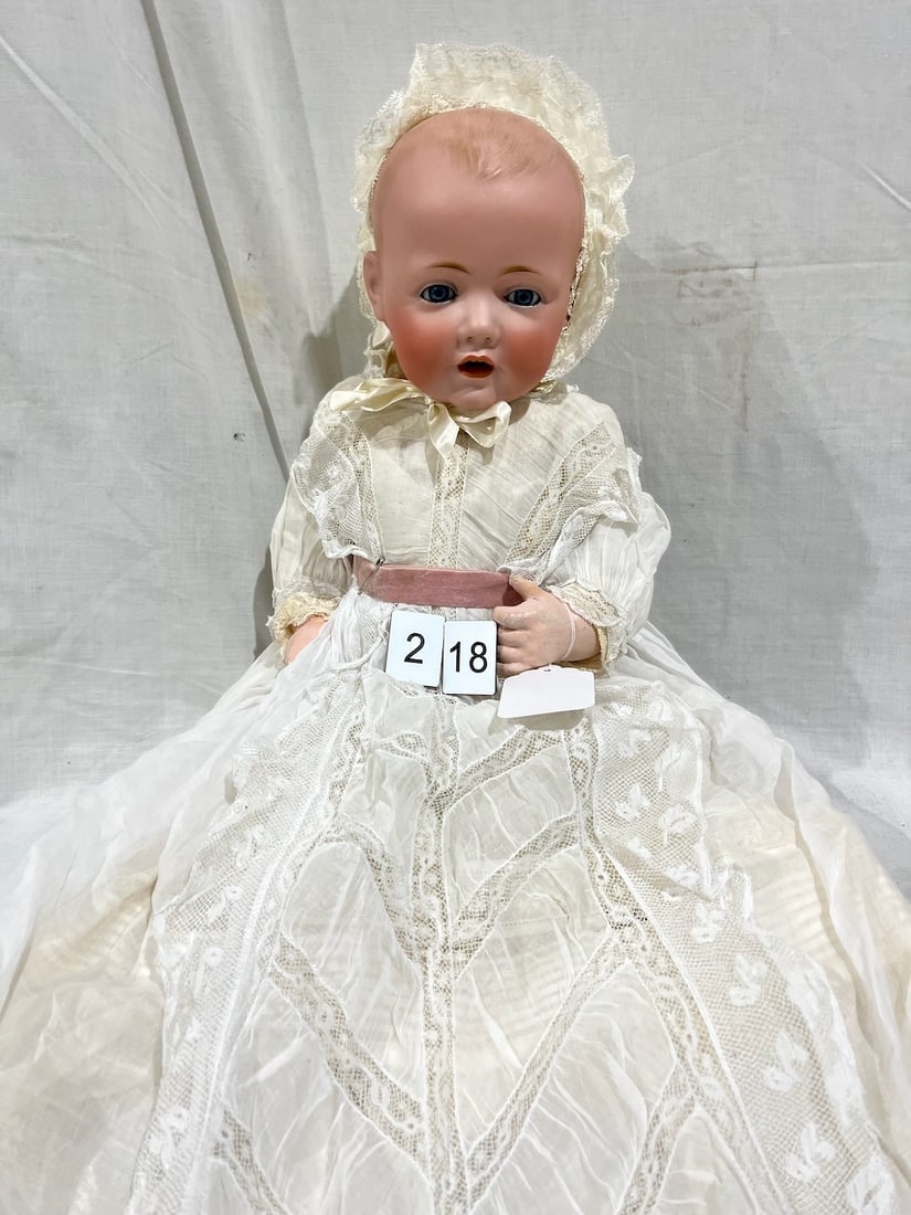 Kestner Antique Bisque Doll: Hilda" J.D.K. Jr. 1914. Glass eyes, OM with teeth, composition body. 20