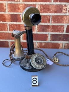 Antique candlestick telephone with rotary dial: Average condition