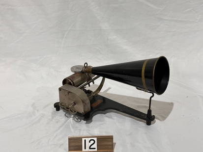 Columbia AQ Cylinder Phonograph: Reproducer, fancy winding key and 10" black horn