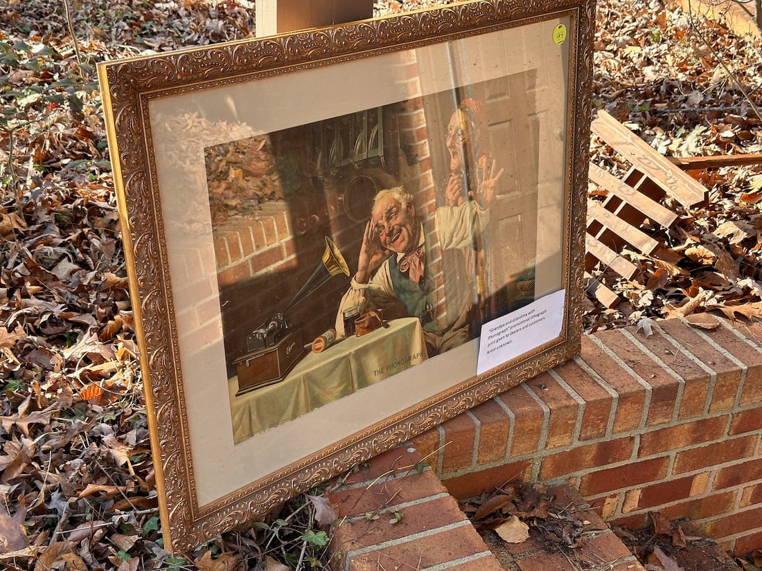 Edison Advertising Print - The Phonograph: Old man and woman in gold gilt repainted frame