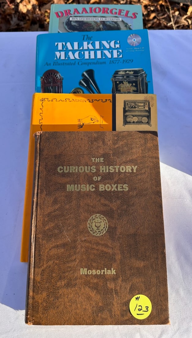 Reference Book: The Talking Machine, Fabrizio and Paul; Put Another Nickel In, Bowers; The Curious History of the Music Box and Draaiorgels (Band Organs)