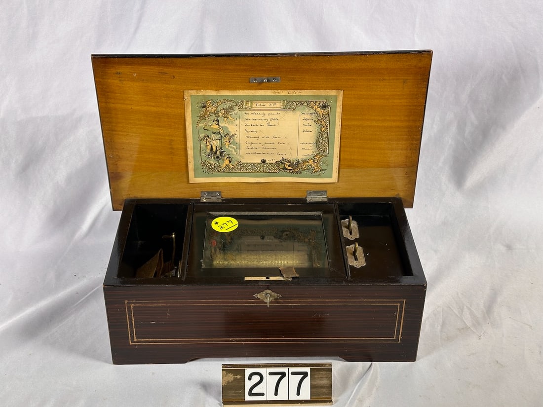 Swiss cylinder music box: 8 aires. No broken teeth. Original tune card. 4-1/2"